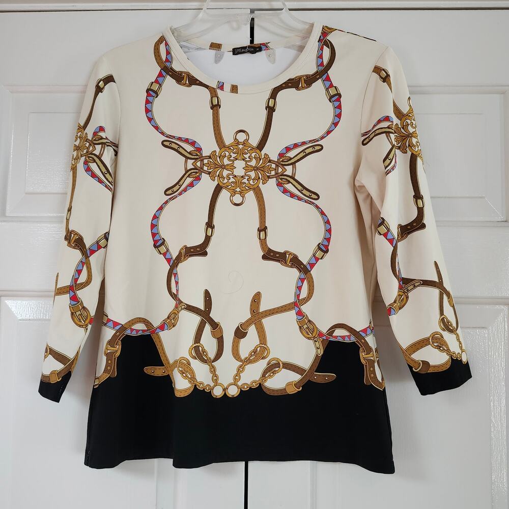 J. McLaughlin Catalina Cloth long sleeve top equestrian bridle bit horse sz M